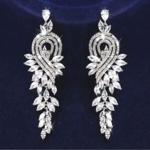 Sparkling Silver Leaf Drop Earrings
